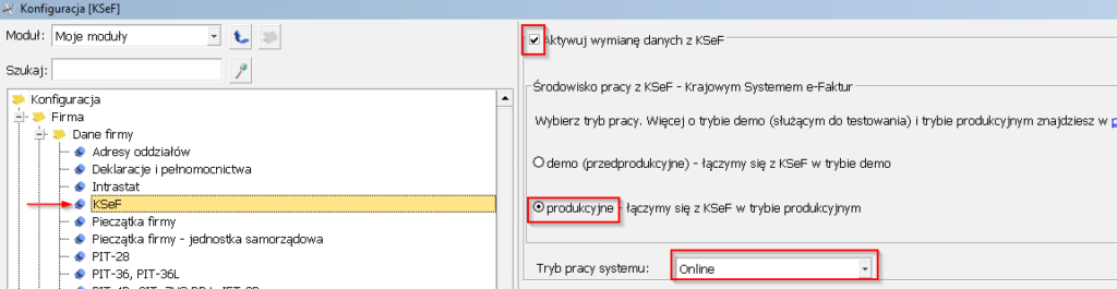 Aktywacja obsługi KSeF w programie Comarch ERP Optima